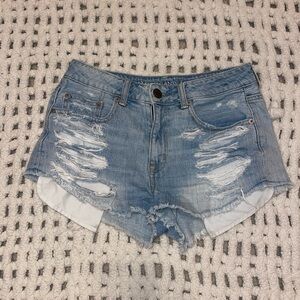 American Eagle Outfitters Light Blue Distressed Jean Shorts